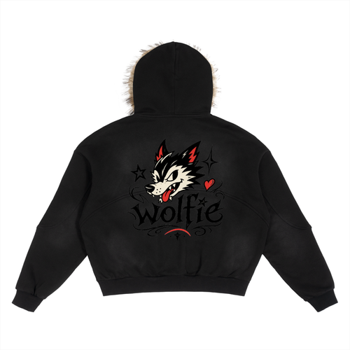 Sun Fade Boxy Detachable Fur Hoodie